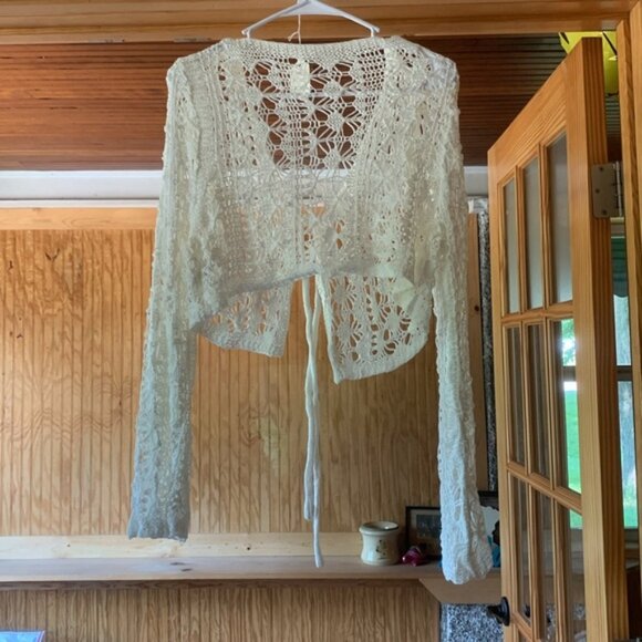 Women’s SHEIN Curve Crochet Lace Tie Front Open Cardigan Sweater Top Coverup 2XL - Picture 4 of 6